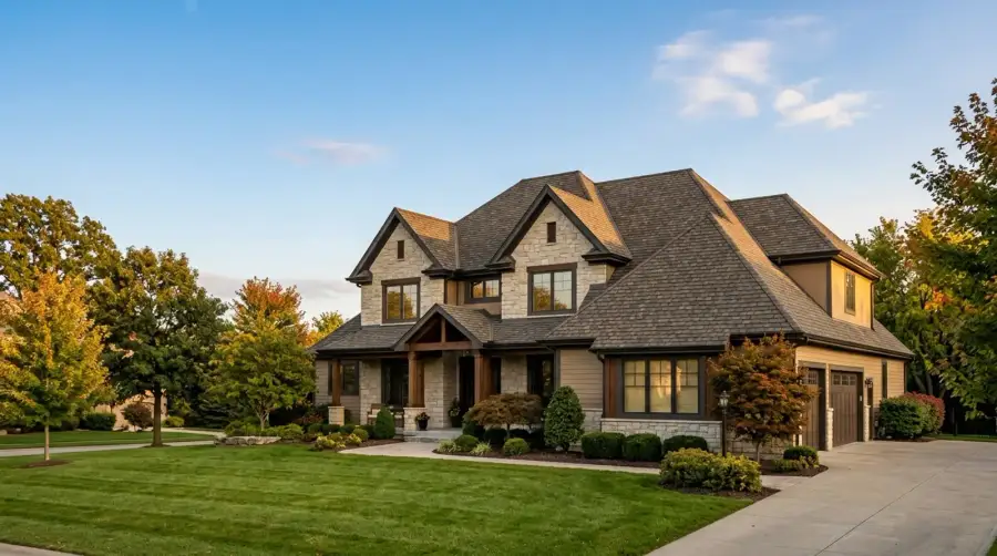 A finished roof on a Kansas City home at dusk
