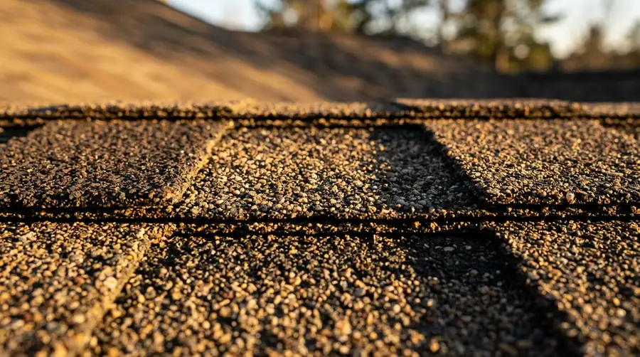 Close view of new roofing material in raking light