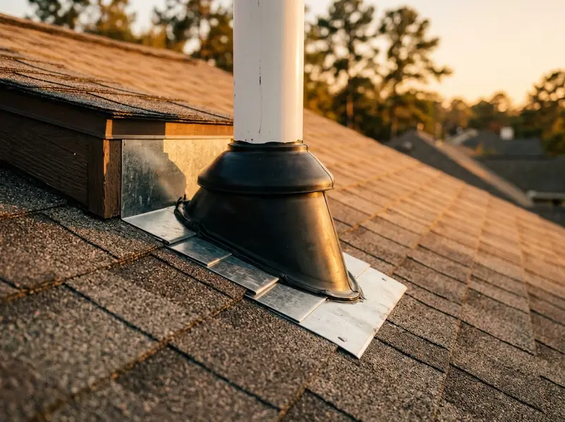A new pipe boot and flashing detail on a shingle roof